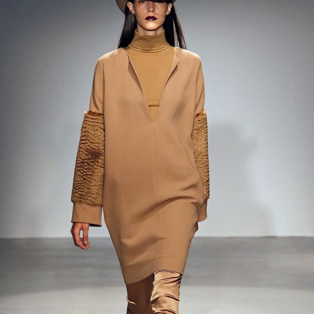1350$ VERONIQUE BRANQUINHO FALL 2013 BLACK MIDI DRESS V NECK XS/SMALL